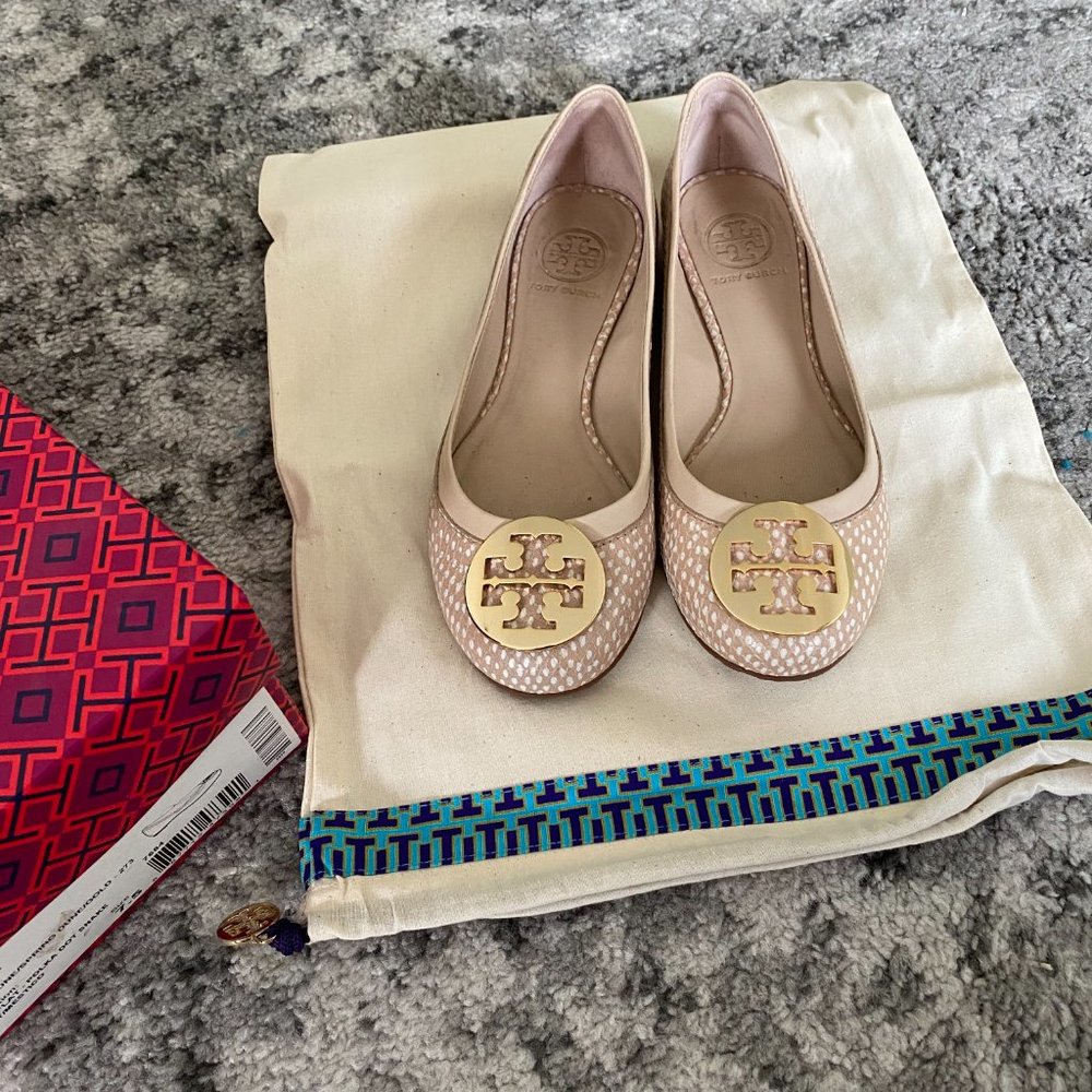 Tory Burch Reva Flat Polka Dot Snake Spring Dune - Picture 12 of 14